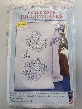 Floral Hummingbird Pillowcases Stamped For Embroidery With Floss (Discontinued)